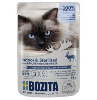 24x85g Bozita falatok szószban Indoor & Sterilised nedves Rénszarvas macskatáp - Kisállat kiegészítők webáruház - állateledelek