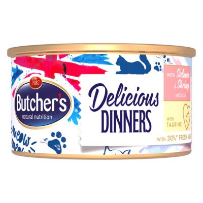 48x85g Butcher's Delicious Dinners Lazac & garnéla nedves macskatáp - Kisállat kiegészítők webáruház - állateledelek