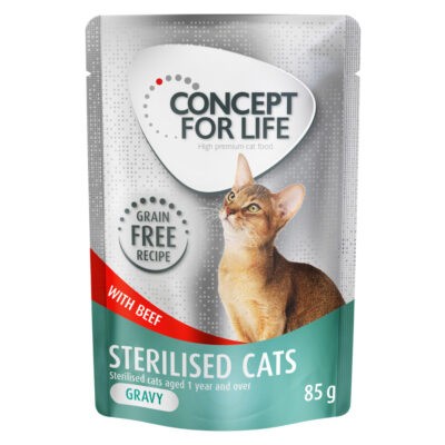 48x85g oncept for Life Sterilised Cats marha gabonamentes nedeves macskatáp szószban - Kisállat kiegészítők webáruház - állateledelek