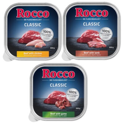 27x300g Rocco Classic tálcás nedves kutyatáp- Mix 2: Marha & bárány