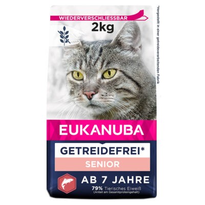2kg Eukanuba Senior Grain Free lazac száraz macskatáp - Kisállat kiegészítők webáruház - állateledelek