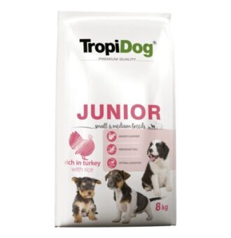 8kg Tropidog Premium Junior Small & Medium pulyka & rizs száraz kutyatáp - Kisállat kiegészítők webáruház - állateledelek