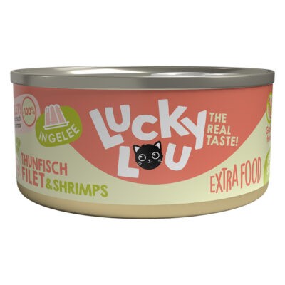 18x70g Lucky Lou Extrafood Tonhal & garnélarák aszpikban nedves macskatáp - Kisállat kiegészítők webáruház - állateledelek