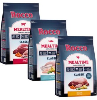 3x1kg Rocco Mealtime száraz kutyatáp vegyes próbacsomagban (csirke
