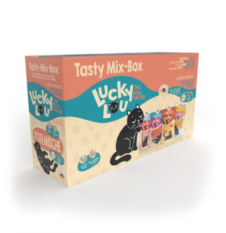 12x125g Lucky Lou Adult nedves macskatáp vegyes próbacsomagban- Tasty mix - Kisállat kiegészítők webáruház - állateledelek