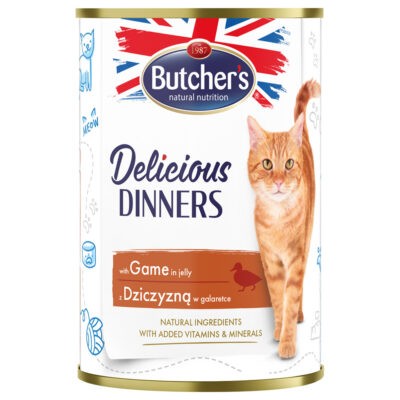 24x400g Butcher's Delicious Dinners vad nedves macskatáp - Kisállat kiegészítők webáruház - állateledelek
