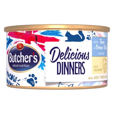 24x85g Butcher's Delicious Dinners Tonhal & tengeri hal nedves macskatáp - Kisállat kiegészítők webáruház - állateledelek