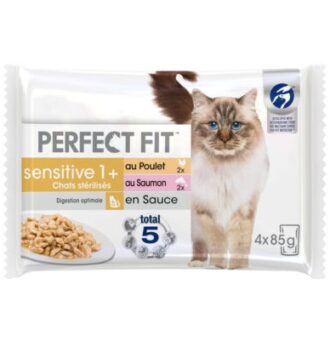 52x85g Perfect Fit Sensitive Sterile Adult 1+ csirke & lazac nedves macskatáp - Kisállat kiegészítők webáruház - állateledelek