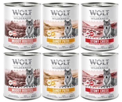 6x800g Wolf of Wilderness Senior nedves kutyatáp - Vegyes csomag - Kisállat kiegészítők webáruház - állateledelek