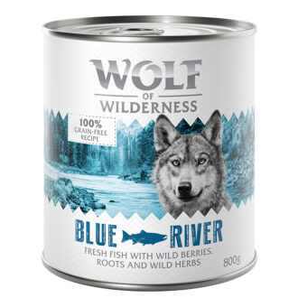 24x800g Wolf of Wilderness nedves kutyatáp- Blue River hal - Kisállat kiegészítők webáruház - állateledelek