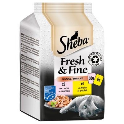 72x50g Sheba Fresh & Fine lazac & csirke szószban nedves macskatáp - Kisállat kiegészítők webáruház - állateledelek