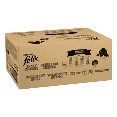 80x80g Felix "Tasty Shreds" tasakos nedves macskatáp vegyes válogatás - Kisállat kiegészítők webáruház - állateledelek