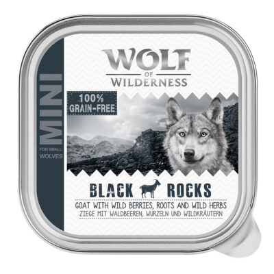 Wolf of Wilderness MINI Adult tálcás gazdaságos csomag 24 x 150 g  - Black Rocks - kecske - Kisállat kiegészítők webáruház - állateledelek