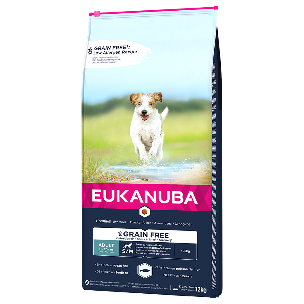 2x12kg Eukanuba Grain Free Adult Small / Medium Breed lazaccal száraz kutyatáp - Kisállat kiegészítők webáruház - állateledelek