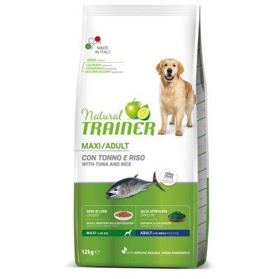 12kg Natural Trainer Maxi Adult hal & rizs száraz kutyatáp - Kisállat kiegészítők webáruház - állateledelek