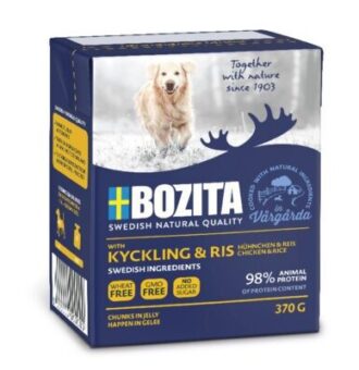 12x370g Bozita falatkák aszpikban csirke & rizs nedves kutyatáp - Kisállat kiegészítők webáruház - állateledelek