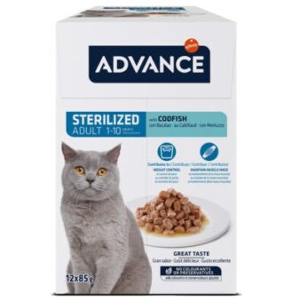 24x85g Advance Feline Sterilized tőkehal nedves macskatáp - Kisállat kiegészítők webáruház - állateledelek