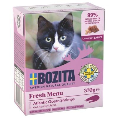 24x370g Bozita falatoknedves macskatáp- Garnéla szószban - Kisállat kiegészítők webáruház - állateledelek