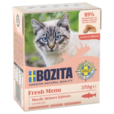 24x370g Bozita falatoknedves macskatáp- Lazac szószban - Kisállat kiegészítők webáruház - állateledelek