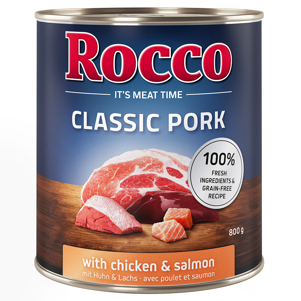 24x800g Rocco Classic Pork Csirke & lazac nedves kutyatáp - Kisállat kiegészítők webáruház - állateledelek