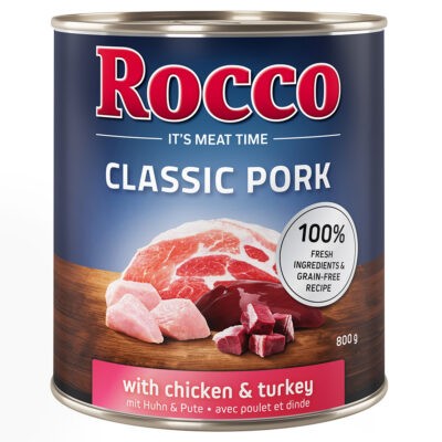 24x800g Rocco Classic Pork Csirke & pulyka nedves kutyatáp - Kisállat kiegészítők webáruház - állateledelek