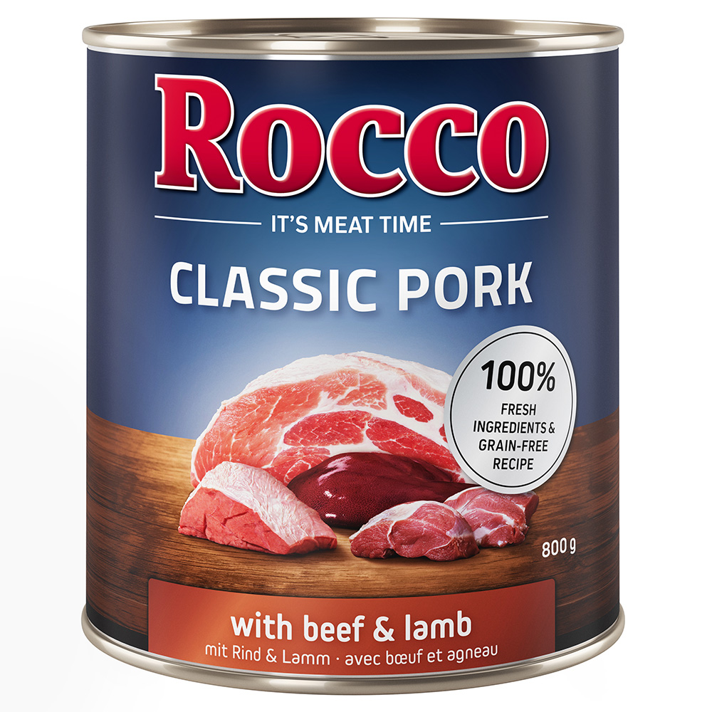 24x800g Rocco Classic Pork Marha & bárány nedves kutyatáp - Kisállat kiegészítők webáruház - állateledelek