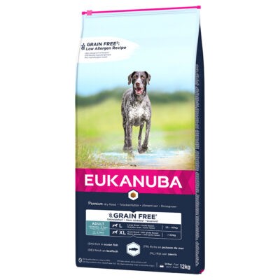 12kg Eukanuba Grain Free Adult Large Dogs lazaccal száraz kutyatáp - Kisállat kiegészítők webáruház - állateledelek