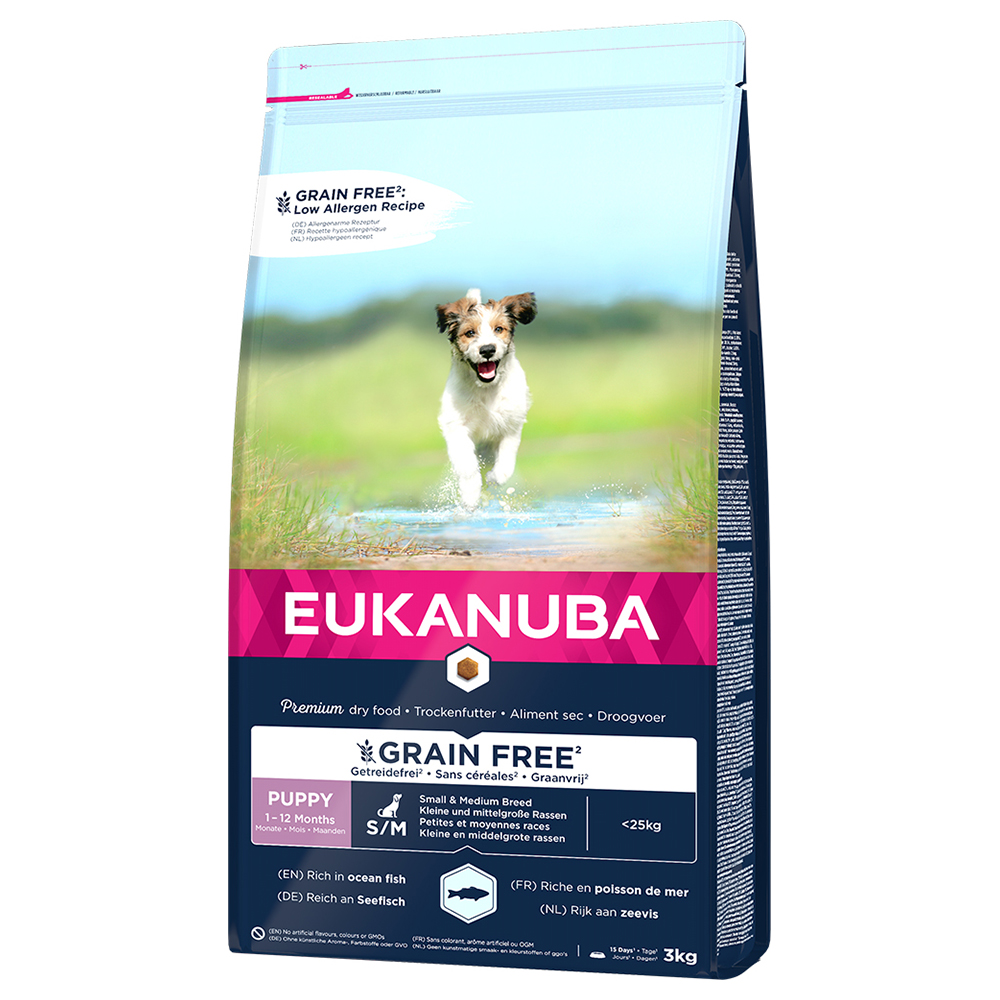 2x3kg Eukanuba Grain Free Puppy Small / Medium Breed lazaccal száraz kutyatáp - Kisállat kiegészítők webáruház - állateledelek