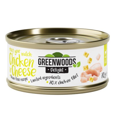 48x70g Greenwoods Delight csirkefilé & sajt nedves macskatáp - Kisállat kiegészítők webáruház - állateledelek