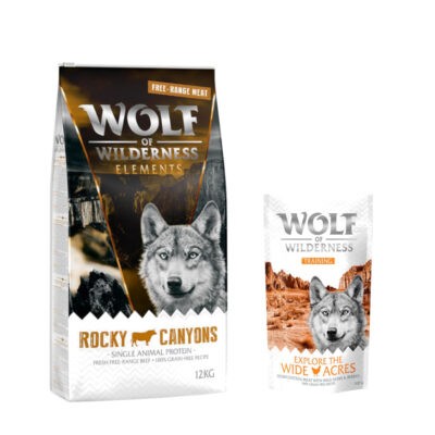 12 kg Wolf of Wilderness száraz kutyatáp + “Explore the Wide Acres” csirke 100 g kutyasnack ingyen! - "Rocky Canyons" - szabadtartású marha