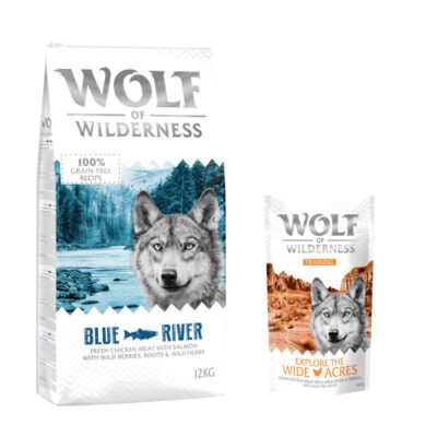 12 kg Wolf of Wilderness száraz kutyatáp + “Explore the Wide Acres” csirke 100 g kutyasnack ingyen! - Adult Blue River - lazac - Kisállat kiegészítők webáruház - állateledelek
