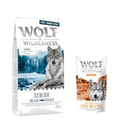 12 kg Wolf of Wilderness száraz kutyatáp + “Explore the Wide Acres” csirke 100 g kutyasnack ingyen! - Senior "Blue River"- szabad tartású csirke & lazac - Kisállat kiegészítők webáruház - állateledelek