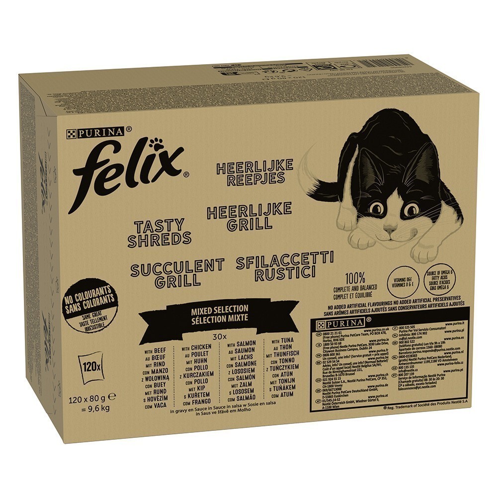 120x80g Felix Tasty Shreds vegyes válogatás szószban nedves macskatáp - Kisállat kiegészítők webáruház - állateledelek