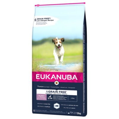 12kg Eukanuba Grain Free rendkívüli kedvezménnyel! száraz kutyatáp - Puppy Small / Medium Breed lazac 12 kg - Kisállat kiegészítők webáruház - állateledelek