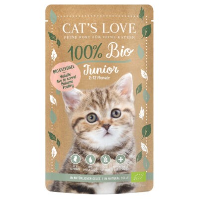 12x100g Cat's Love Bio Junior szárnyas nedves macskatáp - Kisállat kiegészítők webáruház - állateledelek