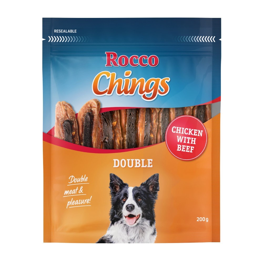 12x200g Rocco Chings Double kutyasnack-Csirke & marha - Kisállat kiegészítők webáruház - állateledelek