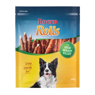 12x200g Rocco Rolls rágótekercs jutalomfalat kutyáknak-Kacsamellfilével - Kisállat kiegészítők webáruház - állateledelek