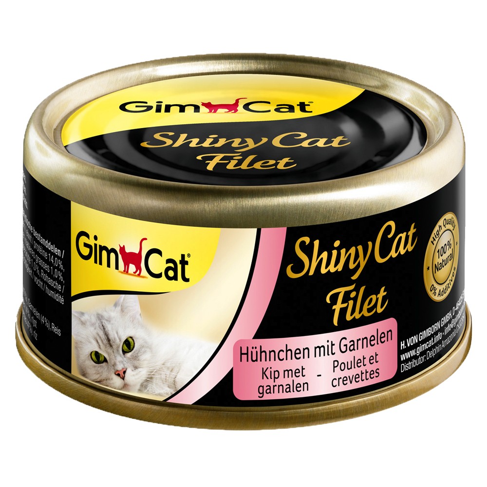 12x70g GimCat ShinyCat csirke & garnéla nedves macskatáp - Kisállat kiegészítők webáruház - állateledelek
