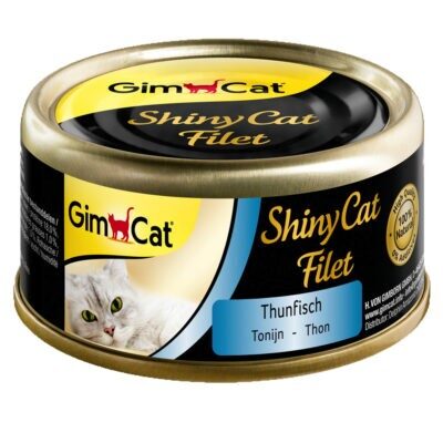 12x70g GimCat ShinyCat tonhal konzerv nedves macskatáp - Kisállat kiegészítők webáruház - állateledelek