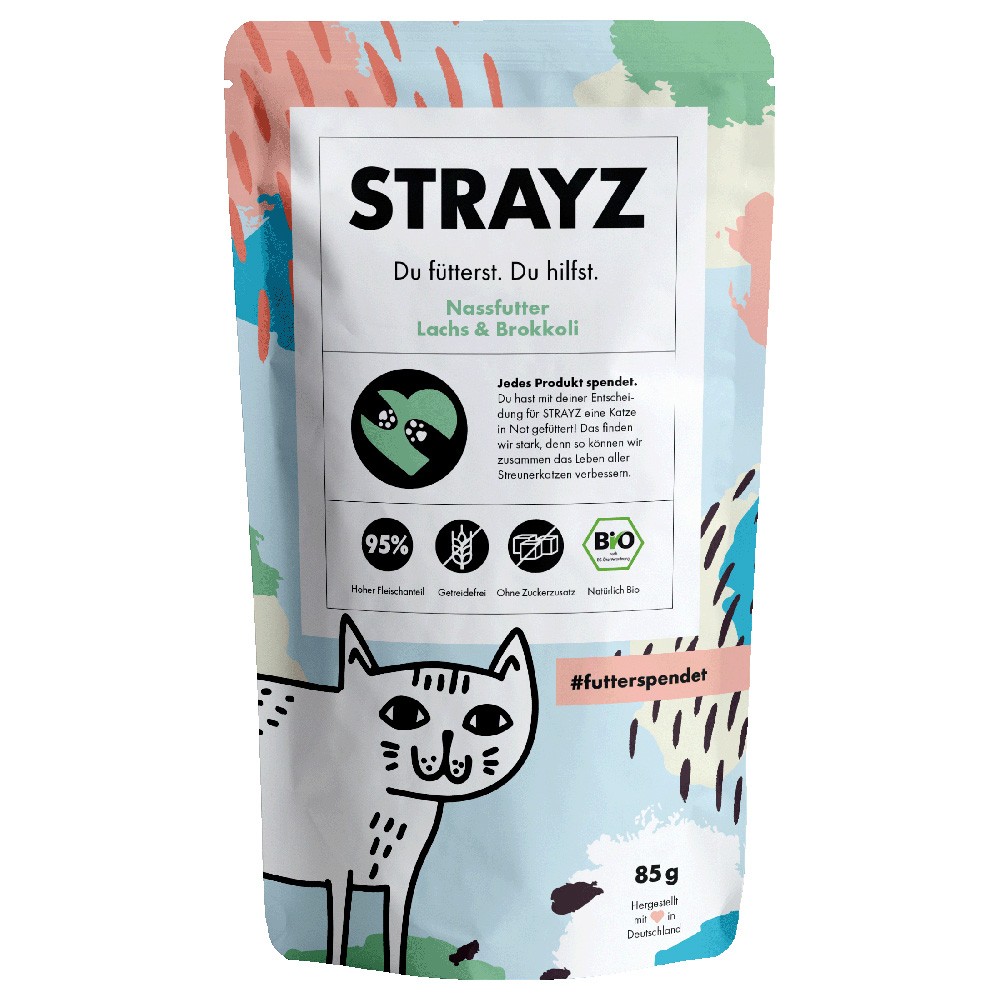 12x85g STRAYZ BIO Bio lazac & bio brokkoli tasakos nedves macskaeledel - Kisállat kiegészítők webáruház - állateledelek