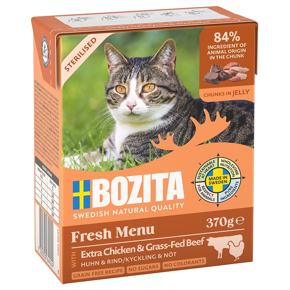 24x370g Bozita falatok Sterilised csirke & marha nedves macskatáp - Kisállat kiegészítők webáruház - állateledelek