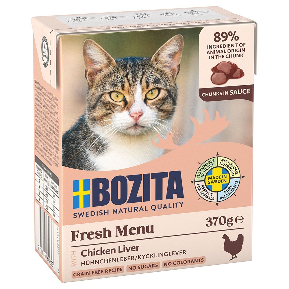 24x370g Bozita falatok csirkemáj szószban nedves macskatáp - Kisállat kiegészítők webáruház - állateledelek