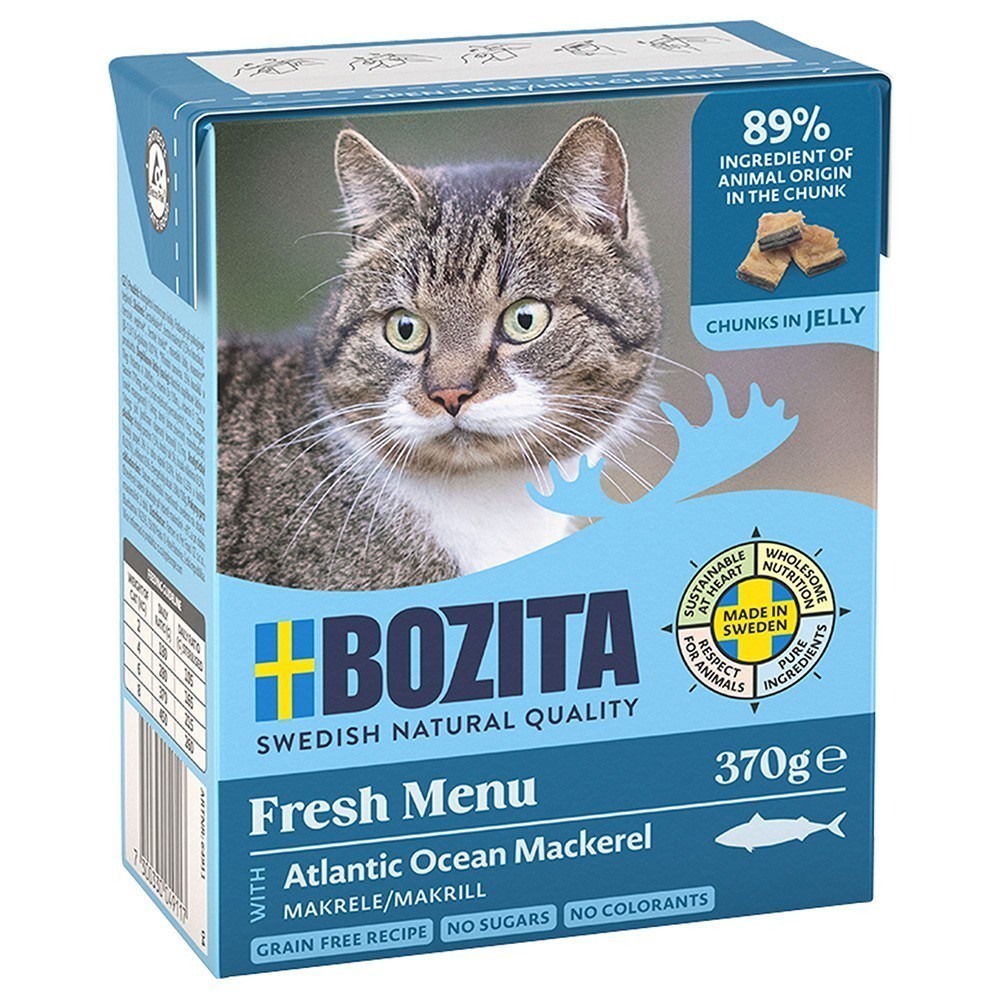 24x370g Bozita falatok nedves macskatáp- Makréla aszpikban - Kisállat kiegészítők webáruház - állateledelek