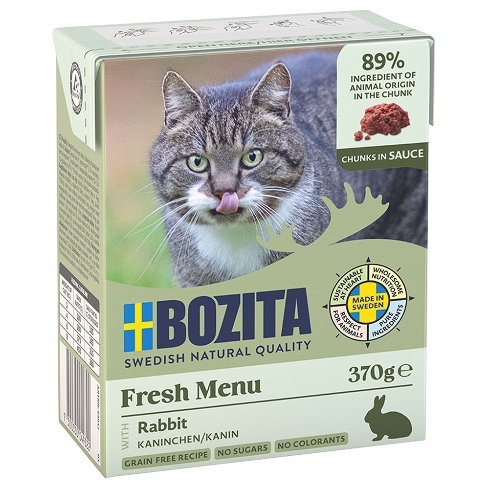 24x370g Bozita falatok nedves macskatáp- Nyúl szószban - Kisállat kiegészítők webáruház - állateledelek