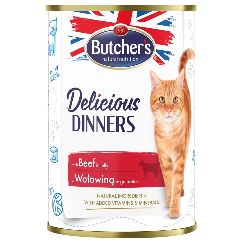 48x400g Butcher's Delicious Dinners marha nedves macskaeledel - Kisállat kiegészítők webáruház - állateledelek