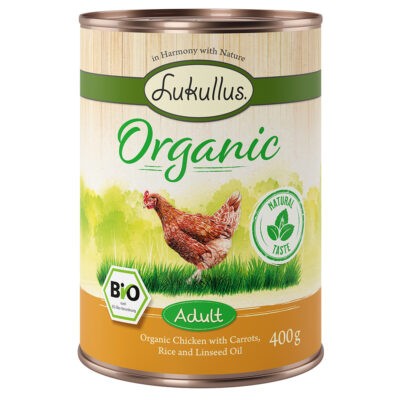 24x400g Lukullus Organic Adult csirke & sárgarépa (gluténmentes) nedves kutyatáp - Kisállat kiegészítők webáruház - állateledelek