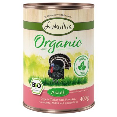 24x400g Lukullus Organic Adult pulyka & cukkini (gluténmentes nedves kutyatáp - Kisállat kiegészítők webáruház - állateledelek