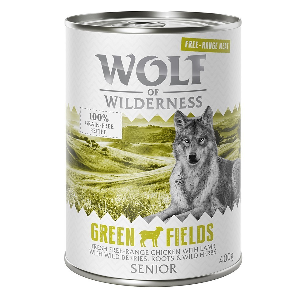 12x400g 10 + 2 ingyen! Wolf of Wilderness nedves kutyatáp- Senior Green Fields - szabad tartású bárány & csirke - Kisállat kiegészítők webáruház - állateledelek