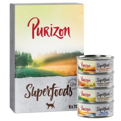 24x70g Purizon nedves macskatáp Superfoods vegyes csomag (8xcsirke
