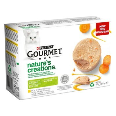 24x85g Gourmet Nature's Creations Mousse nedves macskatáp- Mix: lazac & zöldbab + csirke & sárgarépa - Kisállat kiegészítők webáruház - állateledelek